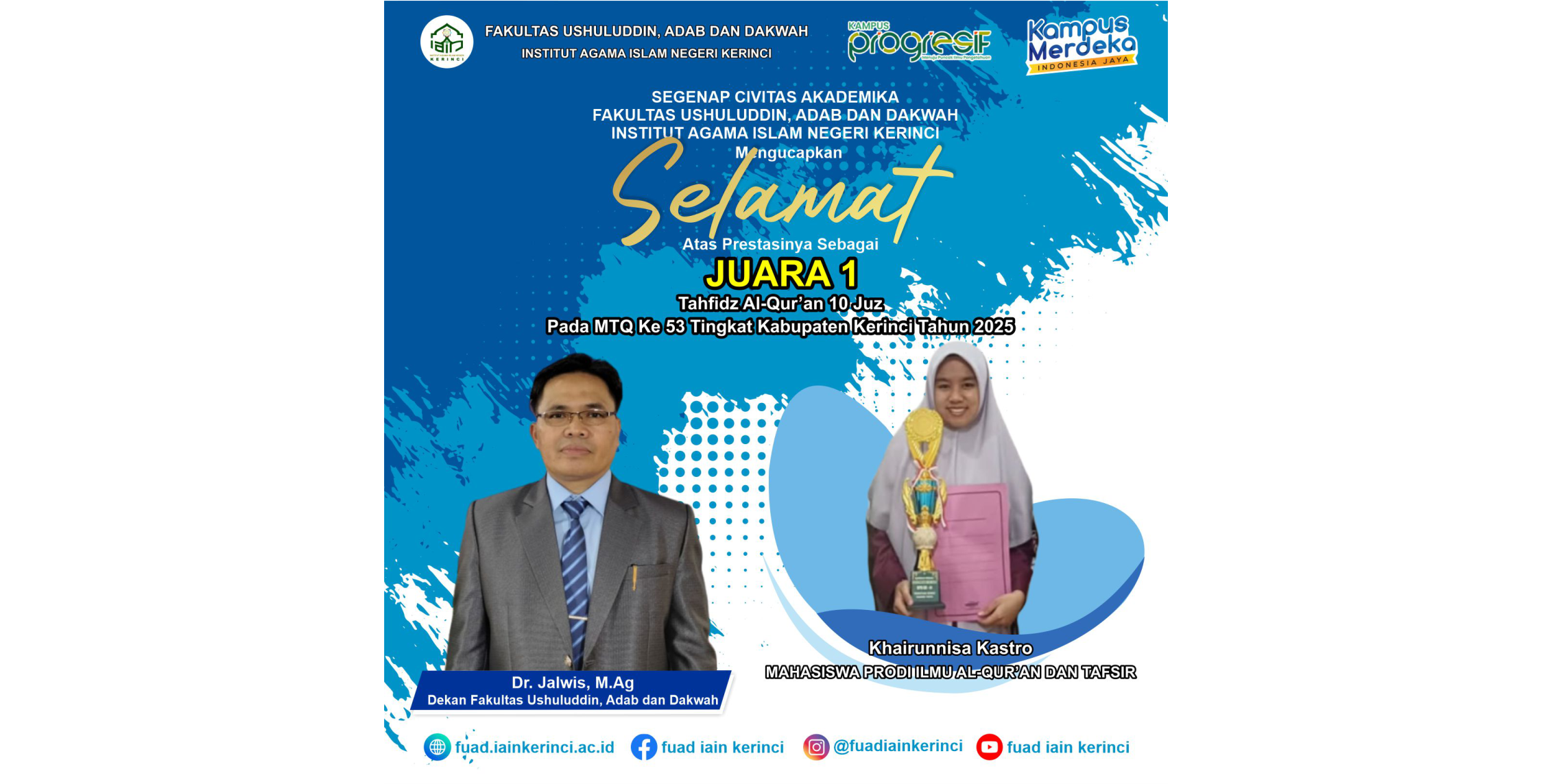 Mahasiswa IAT Tampil Gemilang, Juara 1 Tahfidz 10 Juz Putri MTQ Kabupaten Kerinci ke-53